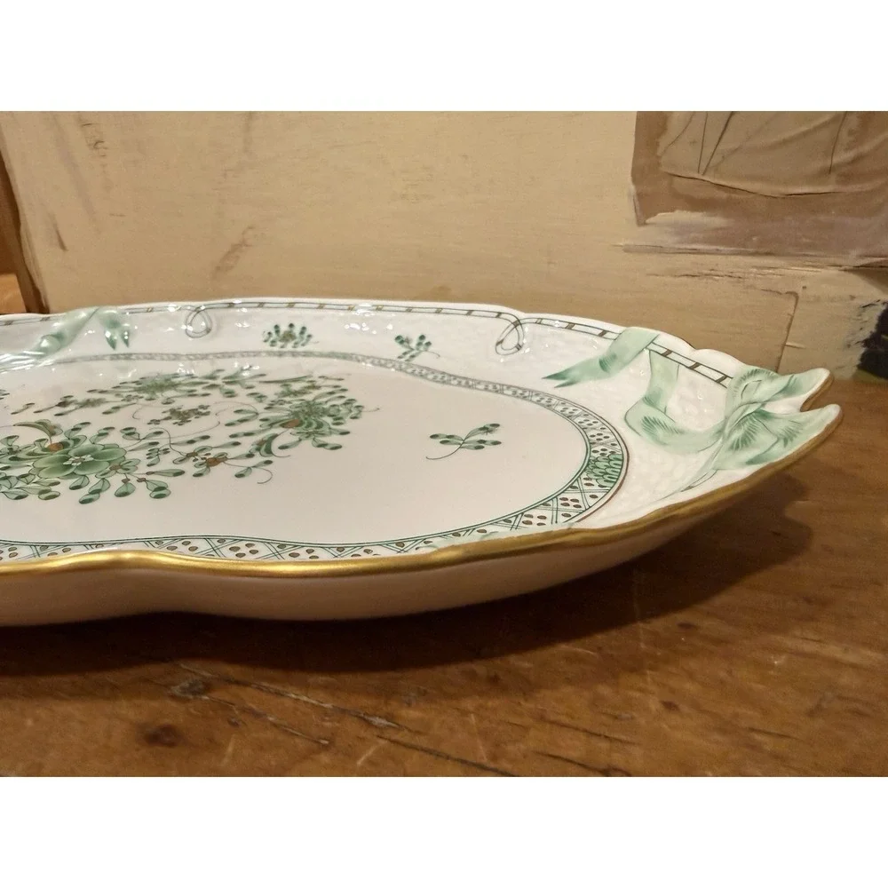Herend Hungary Chinese Bouquet Green Oval Serving Platter 15.75 RARE